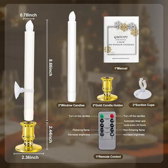 2 Pack Christmas Window Candles with Remote Timer, Flickering Flameless Candles with Candle Holders Suction Cups for Christmas Party Decorations, Gold by GreenHaven Gardens