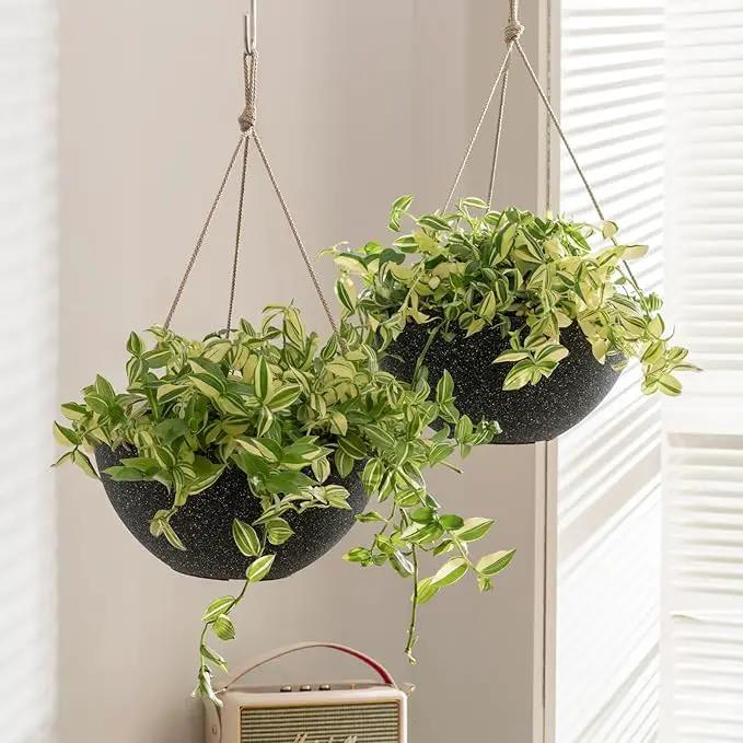 LA JOLIE MUSE Large Hanging Planters for Outdoor Plants - 13 Inch Hanging Basket for Patio Set of 2, Speckled Black by GreenHaven Gardens