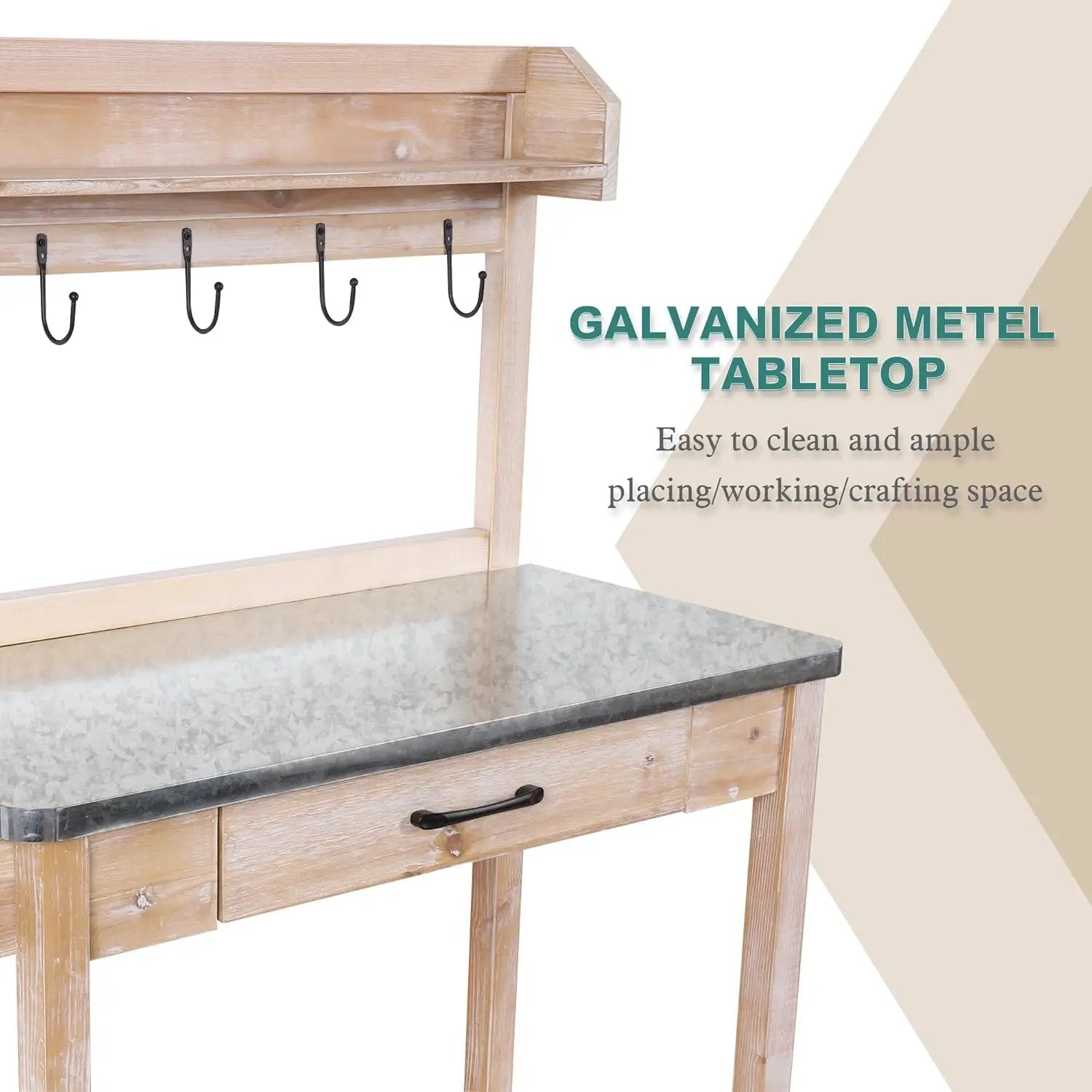 Outdoor Potting Bench Table with Metal Tabletop, Planting Table Potting Work Station with Storage Drawer and Removable Shelf Rack, Garden Potting Table for Outdoors by GreenHaven Gardens