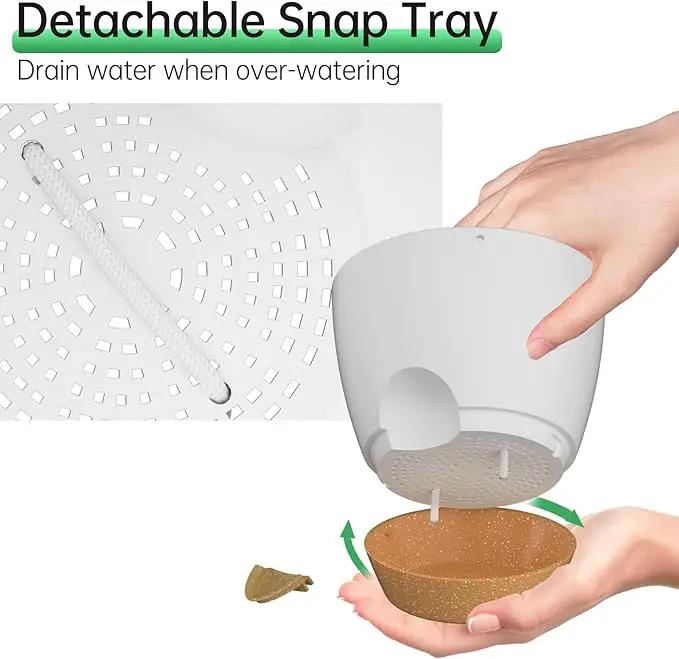 ZMTECH 6.5 Inch Hanging Planters for Indoor Outdoor Plants, 2 Pack Self Watering Hanging Plant Pots with Drainage Holes and Removable Saucer, Plastic Flower Hanging Pots with Watering Lip (White) by GreenHaven Gardens