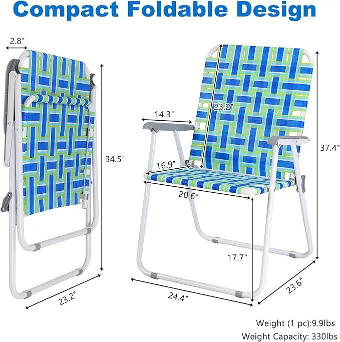 VINGLI Patio Lawn Webbed Folding Chairs Outdoor Beach Portable Camping Chair for Yard, Garden (4, Blue, Oversized) by GreenHaven Gardens