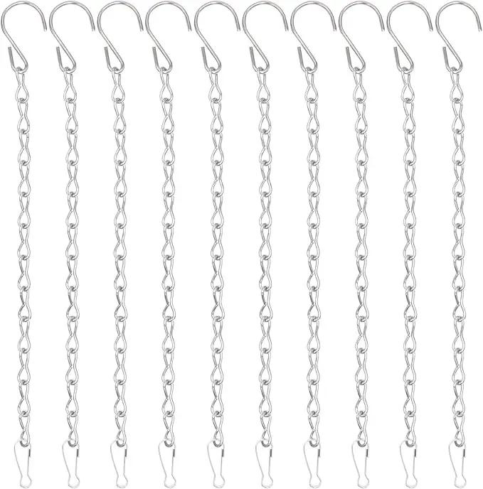 10 Pack 9.5 Inch Silver Hanging Chains for Hanging Bird Feeders, Bird Houses, Planters, Baskets, Birdbaths, Lanterns, Wind Chimes, Billboards, Signs and Ornaments by GreenHaven Gardens