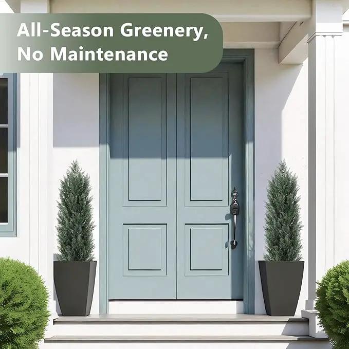 THE BLOOM TIMES 4ft Topiary Trees Artificial Outdoor 2 Pack – UV Resistant Faux Cedar Pine Cypress Bushes and Shrubs, Fake Potted Plants for Front Porch Outside Planter Patio Decor, Set of 2 (4 Foot) by GreenHaven Gardens