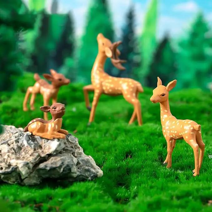 Exasinine 12 Pcs Mothers Love Deer Figurines Forest Animal Figurines Woodland Animals Creatures Figurines Miniature Deer for Crafts Fairy Garden Supplies Cake Toppers by GreenHaven Gardens