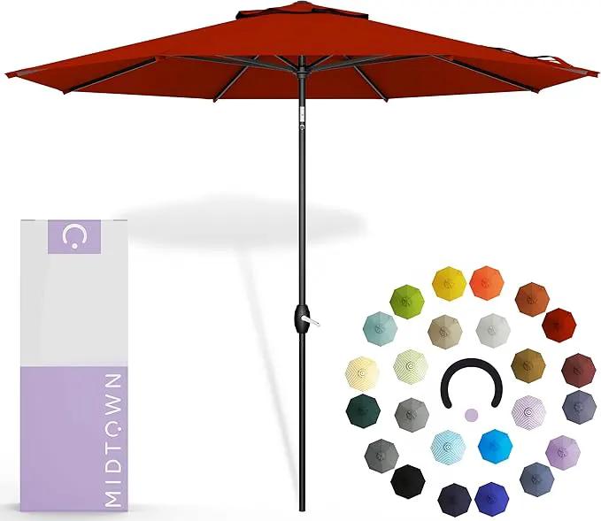 Midtown Umbrellas 10-Year-No-Fade - 9 Ft - UV Proof Apple Red Polyester Fabric - Umbrella Outdoor Patio, Auto-Tilt Aluminum Frame Patio Umbrella for Garden, Pool & Deck - Black Pole by GreenHaven Gardens