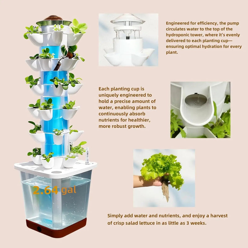 Hydroponics Growing System kit, Vertical hydroponic Garden ，Outdoor Indoor hydroponics Growing System，Lettuce Grow Tower,Pump System, Auto Timer, 30 Pods,Gardening Gift by GreenHaven Gardens