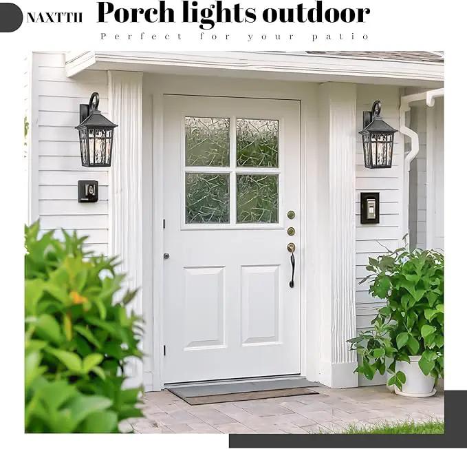 Outdoor Light Fixture 14 Inch Height Outside Wall Lights Black Finish and Water Ripple Glass Exterior Lights for House Garage Porch and Garden E26 Socket 2-Pack by GreenHaven Gardens