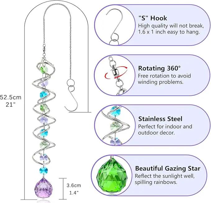 H&D HYALINE & DORA Set of 3 Crystal Sun Catcher for Window Hanging Double-Spiral Gazing Ball Spiral Tail Rainbow Maker Wind Spinners Outdoor for Garden, Patio, Porch, Christmas by GreenHaven Gardens