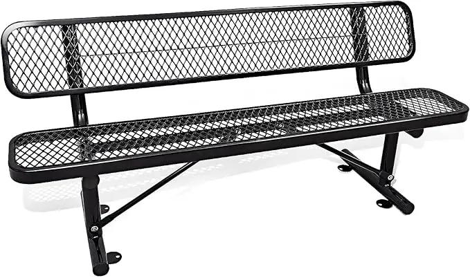 6FT Heavy Duty Park Bench with Back Portable Frame, Outdoor Metal Park Bench with Backrest, Steel Mesh Outdoor Bench for Garden, Lawn, Patio, Porch, Park, Yard (Black, 72.4" L x 23.2" W x 32.5" H) by GreenHaven Gardens