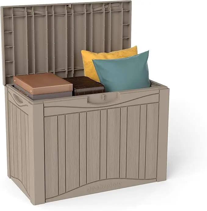 50 Gallon Lockable Resin Deck Box, Waterproof & UV-Resistant Outdoor Storage Box for Outdoor Cushion Storage, Garden Tools & Pool Accessories Storage, Gray by GreenHaven Gardens