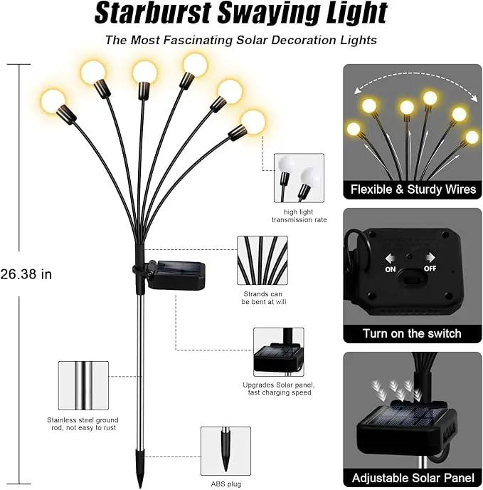 Solar Garden Lights Outdoor, 10 Pack 60LED Waterproof Solar Powered Lights for Yard Pathway Patio, Swaying Lawn Decor as Gardening Gifts for Women Holiday by GreenHaven Gardens