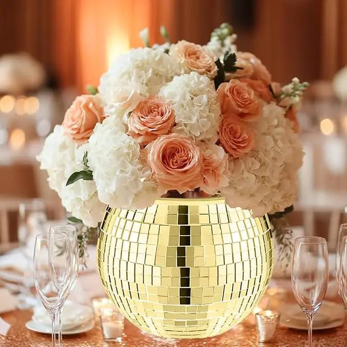 2 Pcs Disco Ball Vase,5 x 6 Inch Mirrored Disco Ball Planter,Disco Ball Candle Holders Perfect Disco Decorative Planters for Living Room Bedroom Table Wedding Party Birthday(Gold) by GreenHaven Gardens