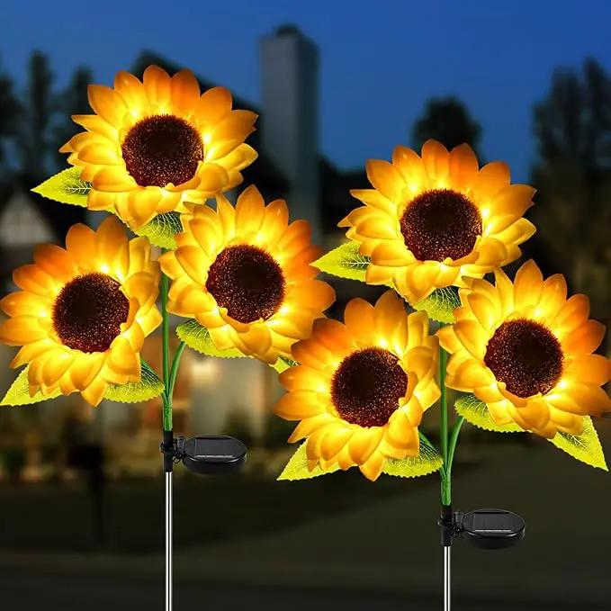 2 Pack Sunflower Garden Lights + 2 Pack Aluminum Ball Garden Lights by GreenHaven Gardens
