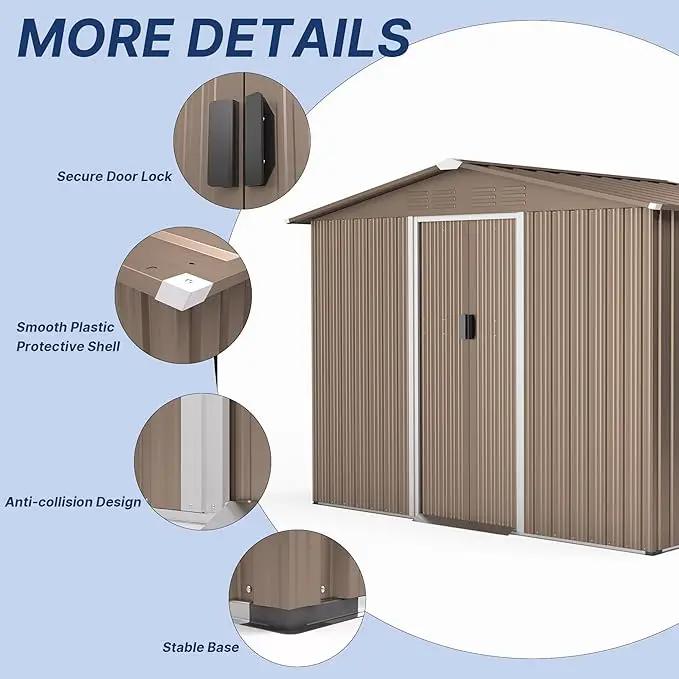 8FT x 6FT Metal Outdoor Storage Shed,Utility and Tool Shed Storage House w/Lockable Sliding Doors & Air Vent,Garden Shed for Backyard,Garden,Patio,Lawn by GreenHaven Gardens