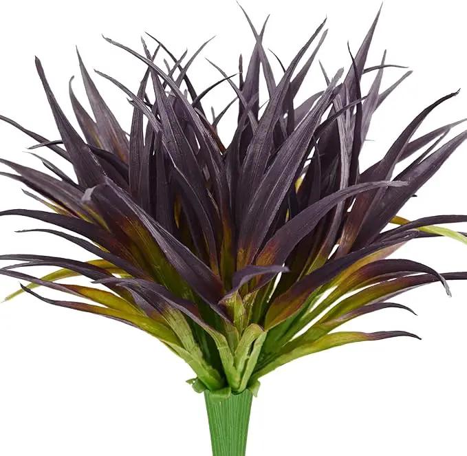 6Pcs Artificial Grass Fake Grass Plants 17.3in Outdoor Plants UV Resistant Faux Greenery Stems for Home Window Garden Office Patio Pathway Front Porch Halloween Décor Light Green & Purple by GreenHaven Gardens