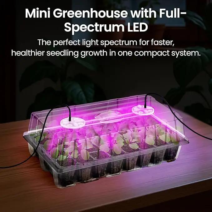 Bonviee 2-Pack Seed Starter Tray with Plant Light, Elevated Seedling Starter Trays Kits with Adjustable Humidity Domes and Clear Cell Tray, 12 Full Spectrum Led Lamp Beads for Plants Indoor-Clear by GreenHaven Gardens