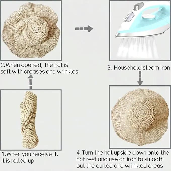 Womens Straw Beach Sun Hats, Foldable Packable Floppy Handmade Crochet Hats for Women,Large Summer Vacation Wide Brim Hat by GreenHaven Gardens