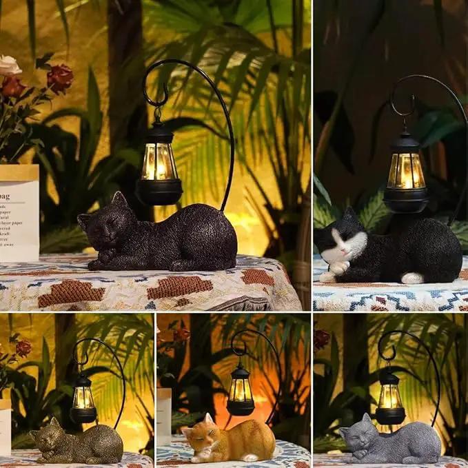 Cat Statue with Light Lantern Outdoor Garden Decor, Sleeping Cat Figurine with Solar-Powered LED Light, 13 Inches Tall Antique Bronze, Perfect for Gift Garden Decor or Housewarming for Cat Lovers by GreenHaven Gardens
