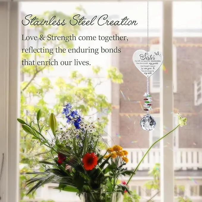 Sister in Heaven Memorial Crystal Suncatcher Gifts,Loss of Sister Sympathy Gifts,Gifts for Loss of Sister,Hanging Crystals Ornament for Window Rainbow Maker Prisms Home Decor Gift by GreenHaven Gardens