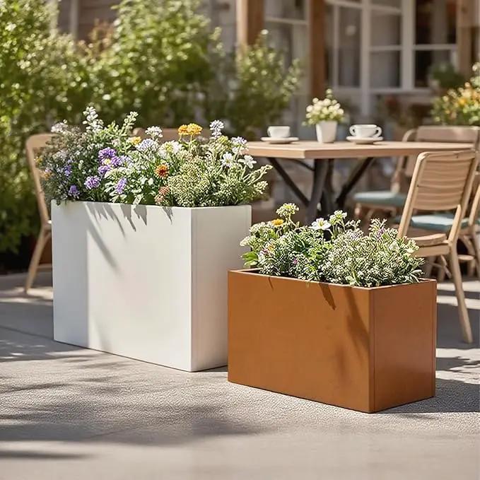 Galvanized Steel Metallic Heavy Planter for Outdoor Plants Metal Outdoor Planter Spliced Flower Box with Partitions for Outside,Indoor,Garden (White, 30 * 12 * 24) by GreenHaven Gardens
