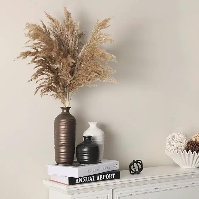 Ceramic Vase Set of 3 Neutral Decorative Vase for Farmhouse, Boho, or Rustic Home Decor Pottery Vases for Living Room Bathroom Table Mantel Fireplace Entryway Shelf (01-Metallic) by GreenHaven Gardens