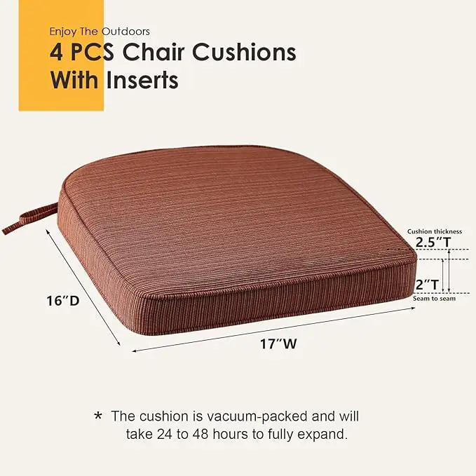 Outdoor Outdoor Round Corner Seat Cushion, 17"x16"x2", Set of 4, Non Slip Seat Cushion Pads with Removable Cover for Patio Furniture, Garden Yard Lawn, Dark Yellow Tan Stripe by GreenHaven Gardens