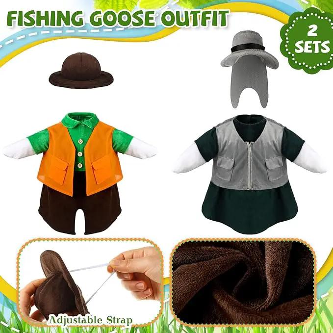 Frienda 2 Set Porch Goose Outfits Clothes 23 Inch Garden Raincoat Flag Bee Fishing Style Goose Costume for Lawn Patio Valentine's Day Decor by GreenHaven Gardens