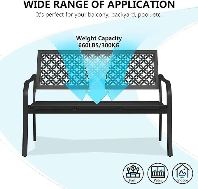 Grand patio 50" Outdoor Bench Garden Bench with Armrests Bench for Outdoors Lawn Yard Porch Black by GreenHaven Gardens