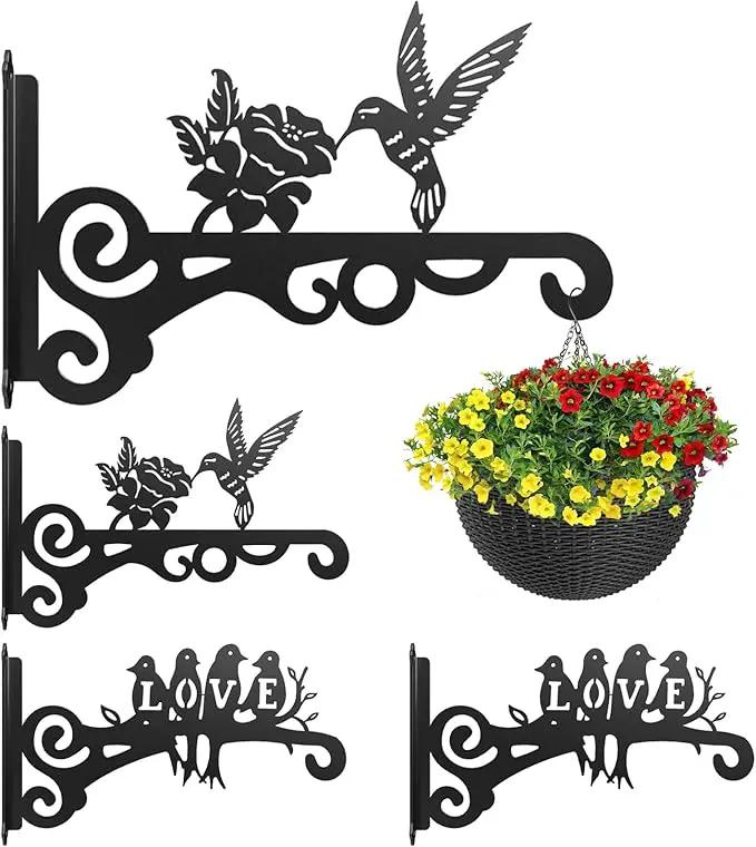 4-Pack Aesthetic Wall Plant Hanger Indoor and Outdoor – 10 Inch Metal Hanging Plant Bracket with Beautiful Bird Pattern – Heavy Duty Plant Hooks for Hanging Plants, Bird Feeder, Wind Chime, Lantern by GreenHaven Gardens