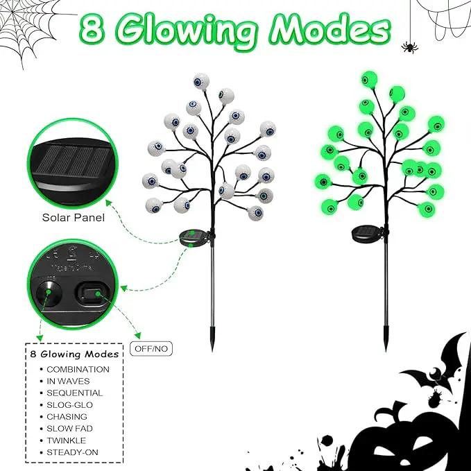 Solar Halloween Eyeball Pathway Lights Decorations, 3D Lighted Eyeball Stake Lights, 2 Pack 40 LED Halloween Lights, Outdoor Waterproof for Garden, Pathway and Yard Decoration by GreenHaven Gardens