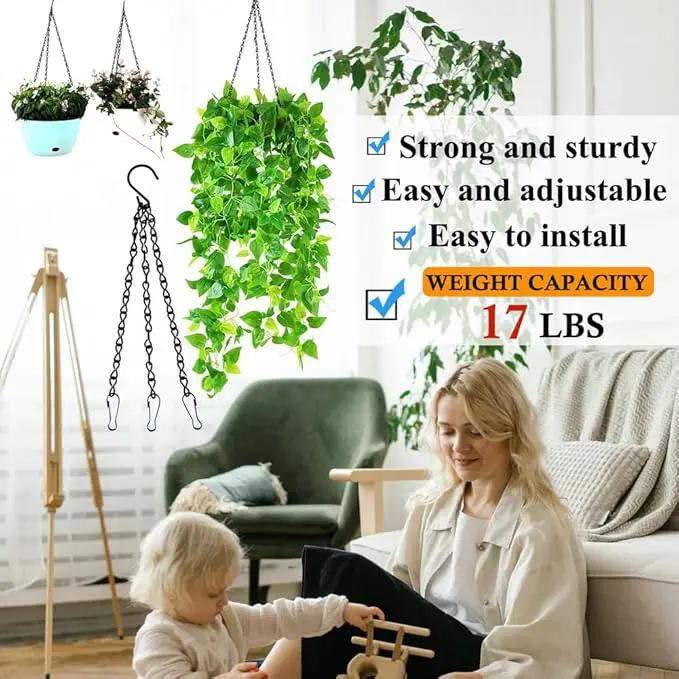 197 Inch Black Metal Hanging Chains and Hanging Basket Hooks Set for Bird Feeders, Birdbaths, Planters, Grow Lights, Lanterns, Wind Chime and Ornaments, Screw Eye Hooks, Chain Hooks DIY by GreenHaven Gardens