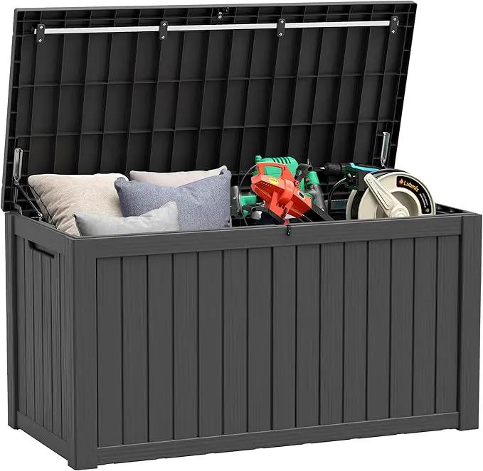 KAMABOKO Outdoor Storage Box, 150 Gallon Large Outdoor Resin Deck Box, Storage Waterproof Boxes Lockable Lid for Garden Tools, Pool Supplies, Patio Furniture and Cushions, Black by GreenHaven Gardens