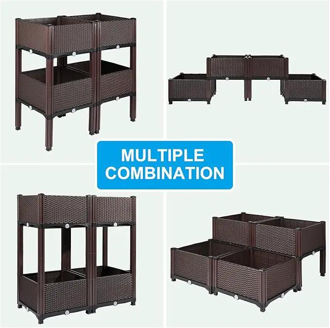 MAYOLIAH Raised Garden Bed with Drainage Elevated Planter Box Plastic Raised Beds for Gardening Vegetables Herb Flowers, Perfect for Indoor Outdoor Planting, 4 Boxes Brown by GreenHaven Gardens