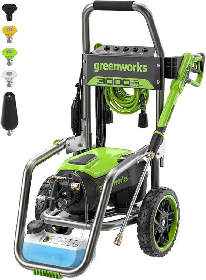 Greenworks Pro Brushless 3000 PSI (CSA Certified) 2.0 GPM Max / 1.1 GPM Electric Pressure Washer (Foldable Handles, Rugged Steel Frame, 25 FT Hose, 35 FT GFCI Power Cord) by GreenHaven Gardens