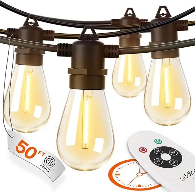 addlon 50FT LED Outdoor String Lights Timer Control with Edison Shatterproof Bulbs, Weatherproof Strand, Commercial Grade Patio Lights, Decorative for Garden or Patio, Black by GreenHaven Gardens