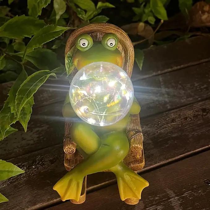 Funoasis Garden Outdoor Frog with Solar Powered Lamp Unique Gifts for Mom Outside Decor for Lawn Balcony Home Ornaments by GreenHaven Gardens