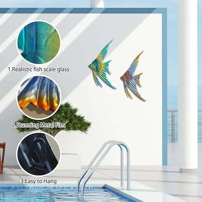 LIFFY Metal Fish Wall art Decor Beach Wall Decor Angelfish Art Sculpture Hanging for Outdoor Ocean Beach Sea Pool Decorations(Pair of Angelfish) by GreenHaven Gardens
