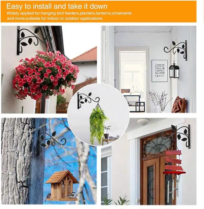 4 PCS Metal Hanging Hook Plants Brackets, 12 Inch Iron Wall Mount Bracket Durable Rust-Resistant Plant Hanger Hook for Hanging Plants Bird Feeder Lantern Wind Chimes by GreenHaven Gardens