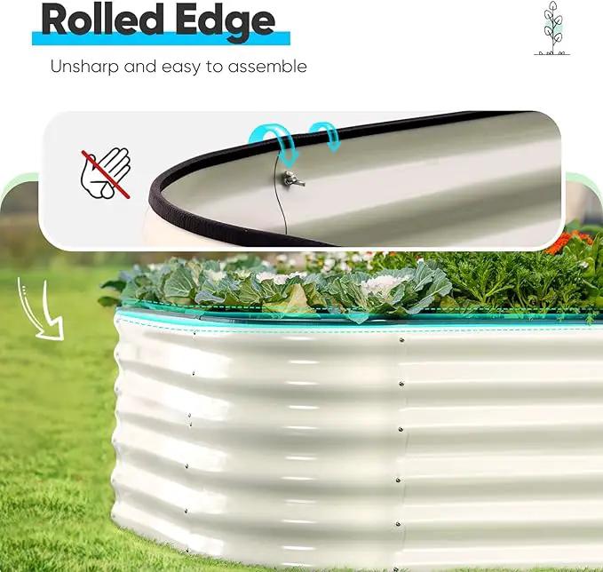 Quictent Galvanized Raised Garden Bed Kit Tall, 6x3x1.5 ft Oval Large Planting Box Rubber Strip Edging, for Vegetables Outdoor Strengthened by Crossbar (Beige) by GreenHaven Gardens