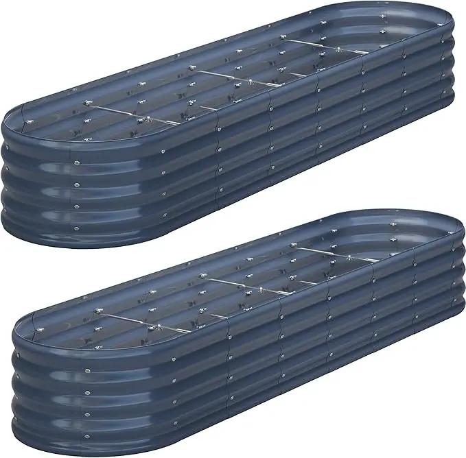 KFN 2PCS 8x1.8x1FT Galvanized Raised Garden Bed,Raised Garden Bed Kit-Oval Metal Vegetable Box,Large Planter Flower Boxes Outdoor,Planting for Vegetables,Flower,Herb,Grey,0.7mm by GreenHaven Gardens