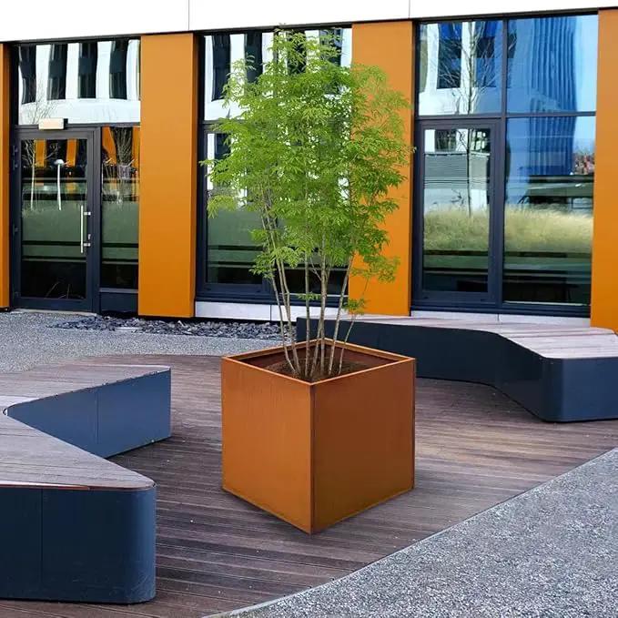 Corten Steel Planter Box Metal Outdoor Planter Large Square Cube Rustic Planter Pot Durable Antique Detached for Commercial Residential Tall Plant Patio Deck and Backyard 32 Inch by GreenHaven Gardens