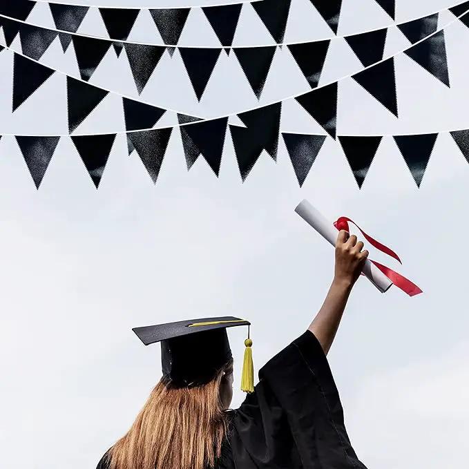 Black Party Decorations Triangle Pennant Banner Flag Black Metallic Fabric Bunting Garland for Graduation Birthday Wedding Engagement Bachelorette Holiday Halloween Celebration Hen Party Supplies by GreenHaven Gardens