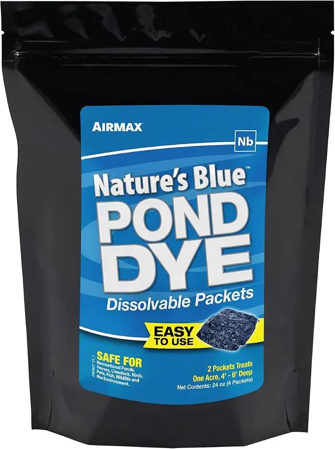 Airmax Pond Dye Packets Natures Blue Colorant for Large Pond & Lake, Beneficial UV Blocking Color Concentrate, Maintain Clean & Clear Pond, Fish, Bird & Animal Safe, Easy Treatment, 4 Soluble Packets by GreenHaven Gardens