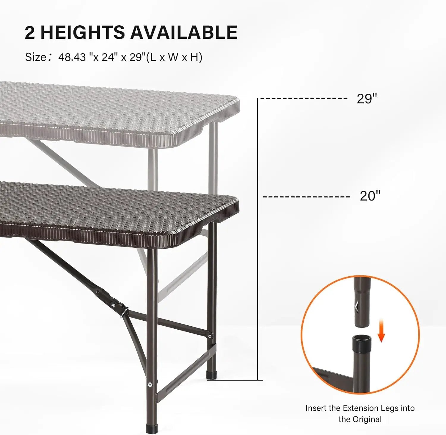 VINGLI 4 FT Plastic Folding Camping Table, Portable in/Outdoor Party Picnic Dining Desk,Garden Soccer Multipurpose Entertaining Activities, Brown by GreenHaven Gardens