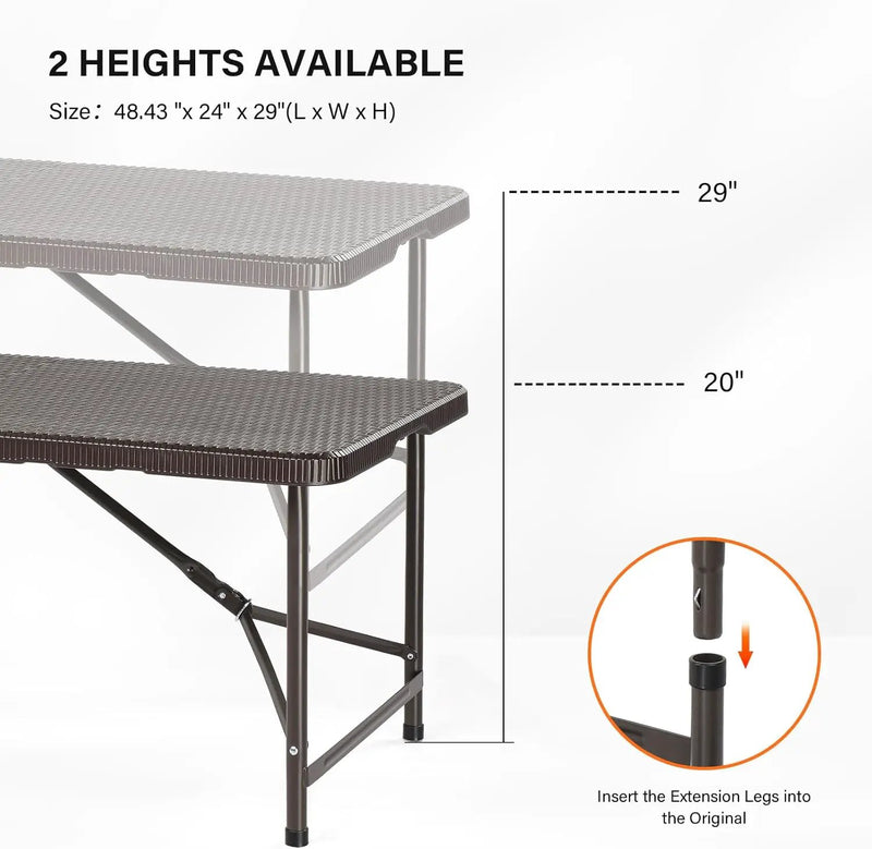 VINGLI 4 FT Plastic Folding Camping Table, Portable in/Outdoor Party Picnic Dining Desk,Garden Soccer Multipurpose Entertaining Activities, Brown by GreenHaven Gardens