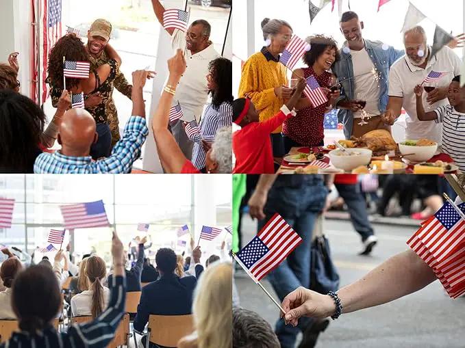 100pcs Small American Flags on Stick, Handheld 8 x 5.5 Inchs Mini American Flags with Kid-Safe Golden Spear Top, US Flags for 4th of July Decorations Outdoor, Independence Day Decorations by GreenHaven Gardens