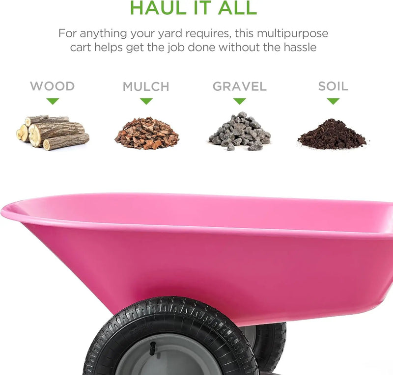 Best Choice Products Dual-Wheel Home Utility Yard Wheelbarrow Garden Cart w/Built-in Stand for Lawn, Gardening, Construction - Pink by GreenHaven Gardens