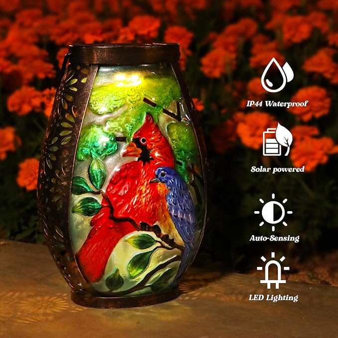 MUMTOP Solar Lanterns Outdoor Waterproof Cardinal Bluebird Solar Powered LED Lights Hanging Solar Lantern Metal Decorative for Patio Table Garden Outside Yard Backyard by GreenHaven Gardens
