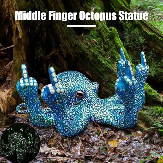 Middle Finger Octopus，Middle Finger Statue，Weird Decor Suitable for Indoor and Outdoor Garden Home Various Fish Tank Decoration (Blue) by GreenHaven Gardens
