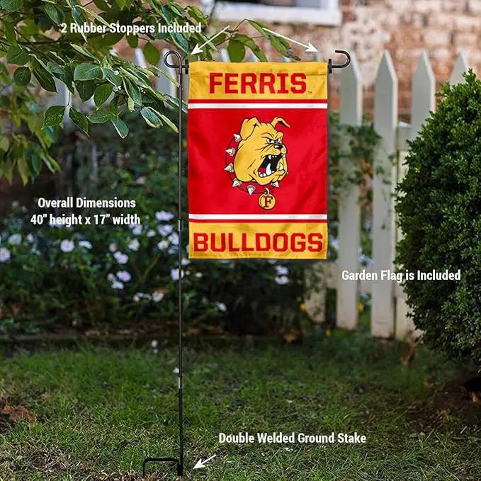 College Flags & Banners Co. Ferris State Bulldogs Garden Flag with Stand Holder by GreenHaven Gardens